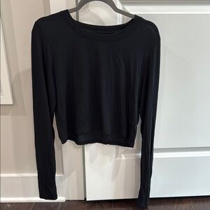 Aerie Smoothez Black Long Sleeve Crop T-Shirt
